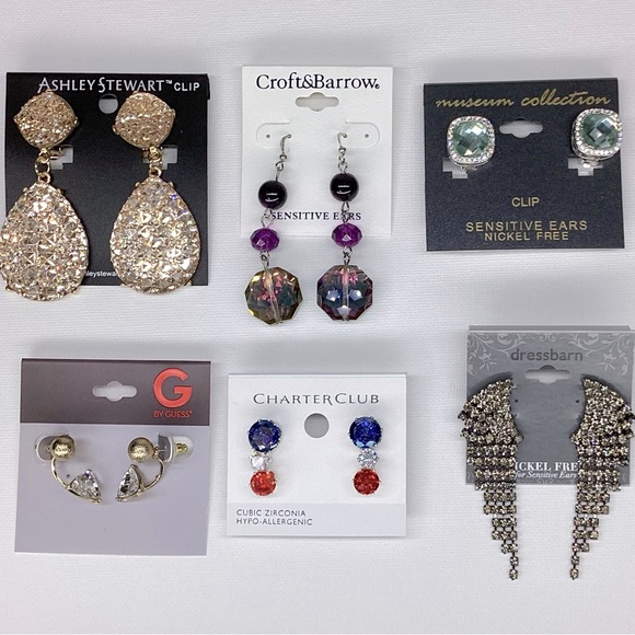 mixed brands Jewelry - Lot of 6 Pairs New Earrings, Charter Club, Croft & Barrow, Dressbarn, Guess, etc